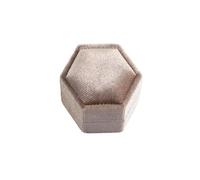 Caja for anillos de boda, propuesta de matrimonio, compromiso, doble ranura, soporte hexagonal, aniversario(Coffee,Metal Gold Text)