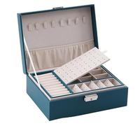 Caja for joyas, caja for anillos, joyeros y embalaje con organizador de almacenamiento cuero PU estuche maquillaje Para Joyas(Blue)