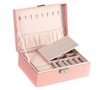 Caja for joyas, caja for anillos, joyeros y embalaje con organizador de almacenamiento cuero PU estuche maquillaje Para Joyas(Pink)