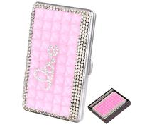 Caja for pitilleras con capacidad for 14-20 cigarrillos, esta funda rosa con diamantes de imitación brilla como regalo for la madre(Light pink)