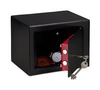 relaxdays Caja Fuerte Pequeña, Mini Safe con Llaves, Seguridad, para Paredes o Armarios, Acero, 17 x 23 x 17 cm, Negro