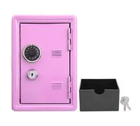 Caja fuerte con candado para niños, mini alcancía para niños, caja fuerte con bandeja para dinero para caja de seguridad, caja fuerte de metal pequeña con candado, para el hogar (rosa)