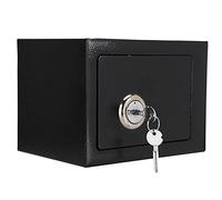 Caja fuerte con cerradura de llave, caja fuerte para muebles con agujeros preperforados, caja fuerte para dinero, doble perno de acero, 23 x 17 x 17,3 cm, color negro