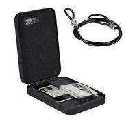 Relaxdays Caja Fuerte Portátil Seguridad, Cerradura Combinación, Coche o Viaje, Acero, con Cable, 5,5x17x25 cm, Negro