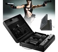 Caja fuerte portátil para pistolas, biométrica y cerradura de llave, construcción de acero con interior de espuma, ideal para chequeras, dinero, joyas, tarjetas de identificación