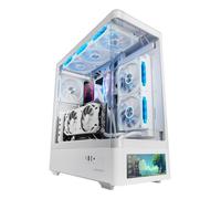 Mars Gaming MC-LCDPRO, Caja Gaming ATX, Pantalla LCD IPS 7.2" Personalizable, Cristal Templado Curvado Frontal y Lateral, Estructura de Doble Cámara, Soporte Refrigeración Líquida hasta 360mm, Blanco