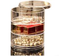 Caja giratoria multicompartimento con acabado transparente y plato giratorio 360 para organizar accesorios personales (D)