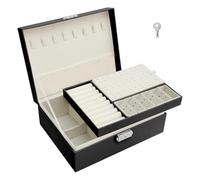 Caja grande for guardar joyas, de 2 capas, con cerradura for collares, pendientes, pulseras y cuero Para Pendientes,Anillos