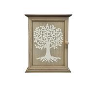 Caja Guardallaves de Madera Decorada Estilo Nórdico con 6 Colgadores de Pared -Arbol de la Vida