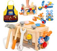 Caja Herramientas Juguetes Niños 2 Años Caja Manualidades Herramientas Bricolaje Juguetes Montessori 2 3 4 Años Niños, 39 Piezas Juegos de Construcción Madera con Delantal, Regalos Juegos Educativos