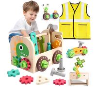 Caja Herramientas Juguetes Niños, Manualidades Herramientas Bricolaje Juguetes, Juguetes Niños 2 3 4 Años Montessori, Juguetes de Madera, Regalos Juegos Educativos(41 Piezas)