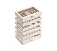 SONGMICS Caja Joyero Apilable, Caja de Joyas de 6 Capas Grande, Tapa de Cristal Transparente, 17 x 28 x 25,3 cm, para Cajón de Tocador, Idea de Regalo, Blanco Nube JBC195W01