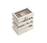 SONGMICS Caja Joyero con 4 Bandejas Apilables, Caja de Joyas Grande, Tapa de Cristal Transparente, 17 x 28 x 18,3 cm, para Cajón de Tocador, Idea de Regalo, Blanco JBC164W01