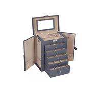 SONGMICS Caja Joyero de 6 Niveles, Caja para Joyas con 5 Cajones, Gran Espacio, Interior con Espejo, Cerradura, Almacenaje de Joyas, Regalo para Seres Queridos, para Relojes, Gris JBC152G01