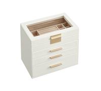 Caja Joyero de 4 Niveles Blanco Nube y Dorado