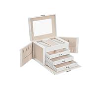 SONGMICS Caja Joyero de 4 Niveles, Navidad, Caja para Joyas con Asa, 3 Cajones, Espejo, Cerradura, para Viajar, Regalo, Superficie Blanco Nube y Forro Beige Arena JBC159W01