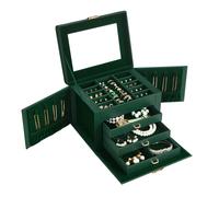 SONGMICS Caja Joyero de 4 Niveles, Caja para Joyas con Asa, 3 Cajones, Espejo, Cerradura, para Viajar, Regalo, Superficie y Forro Verde Bosque JBC159C01