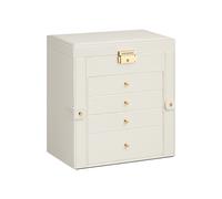 SONGMICS Caja Joyero de 5 Niveles, Caja para Joyas con 4 Cajones, Gran Espacio, Interior con Espejo, Cerradura, Almacenaje de Joyas, Regalo para Seres Queridos, para Relojes, Blanco Crema JBC153WD03