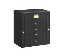 SONGMICS Caja Joyero de 5 Niveles, Caja para Joyas con 4 Cajones, Gran Espacio, Interior con Espejo, Cerradura, Almacenaje de Joyas, Regalo para Seres Queridos, para Relojes, Negro Tinta JBC153BZ02
