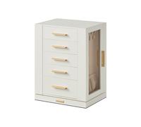 SONGMICS Caja Joyero Giratorio 360°, Caja de Joyas con 5 Cajones, Ventanas Laterales de Cristal, Gran Capacidad, Almacenamiento Vertical, Diseño Abierto, Idea de Regalo, Blanco Nube JBC170W01