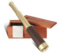 Caja Larga Vista Potente - telescopio monocular - Aumento x 25 - Lente de 30 mm - Senderismo, Caza, Barco, Observación de Aves y paisajes - Caja de Almacenamiento de Madera - 33 cm - Dorado