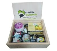 Caja Lote Regalo Gourmet Sin Gluten Queso Semicurado Cabra, Vinagre al Higo, Membrillo Artesano, Pimiento Ahumado, Mermelada Cereza, Pate Ibérico, Crema de Queso y más Caja de Madera CORAZON EXTREMEÑO