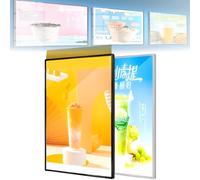 Caja Luz LED Ultra Delgada, Marco Publicitario A4 a 80x120cm Cristal Templado, Tablero Menú Retroiluminado Multi Tamaños para Restaurantes, Tiendas, Recepción Oficina, Bordes Plata Negro(Silver,A2)