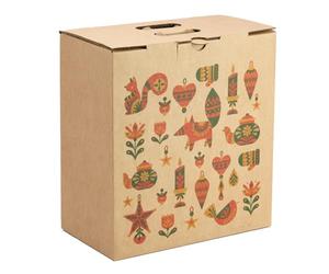 Caja Marrón Apilable para Lotes de Navidad - Ideal para 6 Botellas, Latas o Embutidos, Asa Exterior, Sistema Automontable, Reciclable, Stock Disponible