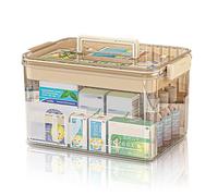 Caja Medicamentos, Casero Transparente de Doble Cajas Almacenaje Plastico con Asas, Caja Organizadora Plastico para botiquin casa