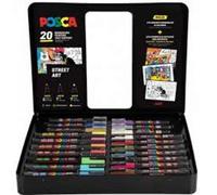 Caja metálica 20 rotuladores Uni-posca UNI-BALL tamaños 1mm-3mm-5mm