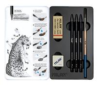 MILAN Caja metálica 3 lápices acuarelables (HB,4B,8B), sacapuntas Afila, goma The Master Gum y pincel