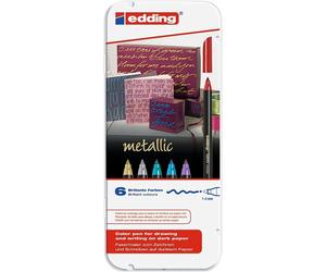 Caja metalica 6 rotuladores edding 1200 colores metalic surtidos