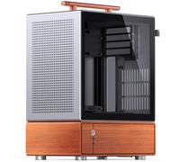 Jonsbo T7 Micro-ATX - Carcasa para PC (plateada, con aluminio y mango de madera, vidrio templado, diseño de dos cámaras, USB-C