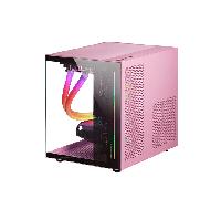 caja microatx masr gaming mc-view blackpink frontal y lateral de cristal templado continuo doble camara sin fuente ni ventiladores