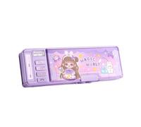 Caja multifuncional de papelería de doble capa para estudiantes, estuche de papelería de doble capa, para computadora, escuela, R4D8, accesorios para estudiantes, Purple, Size