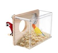 Caja nido de periquitos para jaula, 15,5 x 10 x 7 cm, nido de periquito transparente, casas versátiles para pájaros para canario, tortolito y loro, cajas de pájaros para anidar con percha de madera