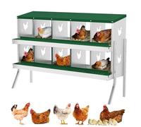 Caja Nido Metálica Resistente para Gallinas - 10 Compartimentos De Acero Galvanizado con Bandejas Extraíbles y Ventilación - Fácil Recolección y Limpieza - Ideal para Gallineros