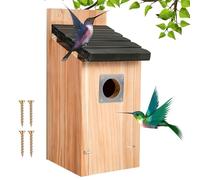 Caja nido para pájaros para exterior, resistente a la intemperie, casa de madera para colgar con protección de aves de presa, ideal como nido para carboneros, petirrojos y otras aves de jardín