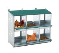 Caja nido para pollos con 4 compartimentos y patas, nido para pollos, con cubierta para gallinero, granja de aves de corral, diseño impermeable (6 orificios, verde)