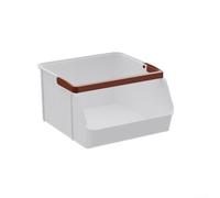 Caja organizadora apilable para uso en escritorio para almacenar bolsas de té, café, suministros de oficina, aperitivos y artículos de cuidado personal claramente visible (blanco)
