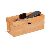 Relaxdays Caja Organizadora de Cables para 2 Regletas, Bambú, con Balda, 14 x 34 x 14 cm, Escondecables Madera, Natural