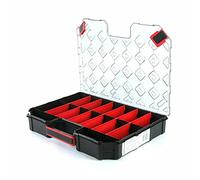 Caja organizadora con divisores funcionales, mango ergonómico, tapa transparente, 390 x 284 x 60 mm