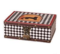 Caja organizadora con temática de herencia china construida de madera natural y cuero con tapa protectora y mecanismo de bloqueo funcional (B 23.6 x 17 x 9)