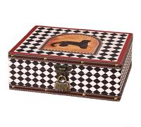Caja organizadora con temática de herencia china construida de madera natural y cuero con tapa protectora y mecanismo de bloqueo funcional (B 27 x 22 x 9.5)