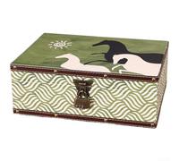 Caja organizadora con temática de herencia china construida de madera natural y cuero con tapa protectora y mecanismo de bloqueo funcional (A 32 x 24 x 12)