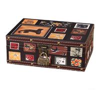 Caja organizadora con temática de herencia china construida de madera natural y cuero con tapa protectora y mecanismo de bloqueo funcional (D 23.6 x 17 x 9)