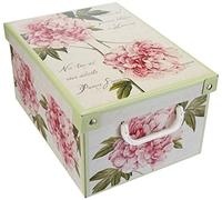 Caja organizadora de almacenamiento ropa, para almacenaje decorativa en carton, 25x35x17,5 cm, para armario, baul, zapatos, calcetines, juguetes, regalo, con tapa, PEONIAS