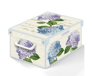 Caja organizadora de almacenamiento ropa, para almacenaje decorativa en carton, 25x35x17,5 cm, para armario, baul, zapatos, calcetines, juguetes, regalo, con tapa, HORTENSIAS