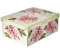 Caja organizadora de almacenamiento ropa, para almacenaje decorativa en carton, 32x42x17,5 cm, para armario, baul, zapatos, calcetines, juguetes, regalo, con tapa, PEONIAS