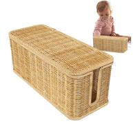 Caja organizadora de cables, almacenamiento de cables tejidos a mano, soporte de cables de escritorio de 12.2 x 4.9 x 5.1 pulgadas con protección de tapa, funda de gestión de cables de doble ranura